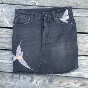 ALLSAINTS Birds Embroidered Denim Skirt Washed Black 2